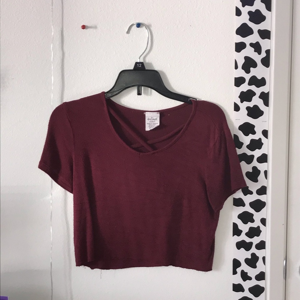 Maroon cross neck crop top